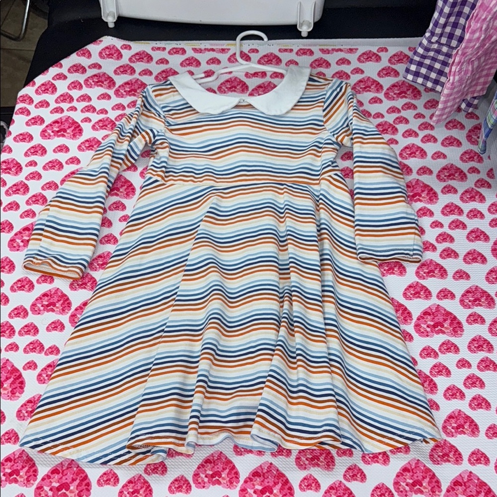 Striped Kids Dress with Peter Pan Collar